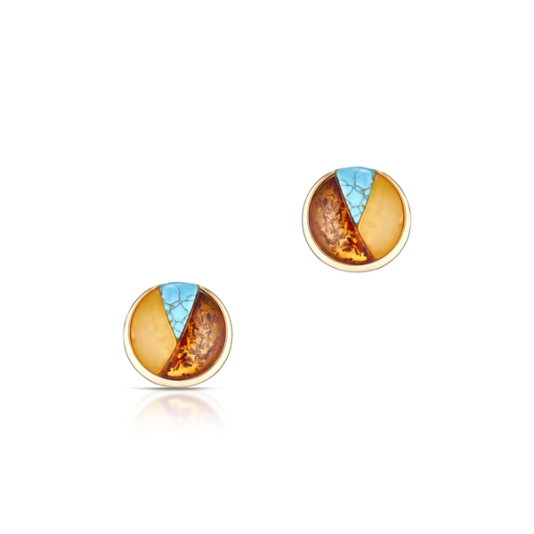 Ezüst fülbevaló borostyánnal és türkizzel